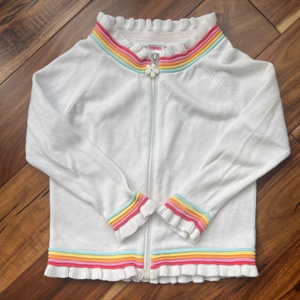 Gymboree multi stripe white cardigan with ruffles -girls size 4
